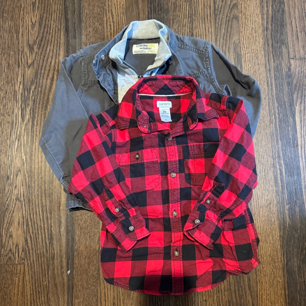 Oshkosh Jacket & Carter's Red and Black Buffalo Plaid Shirt